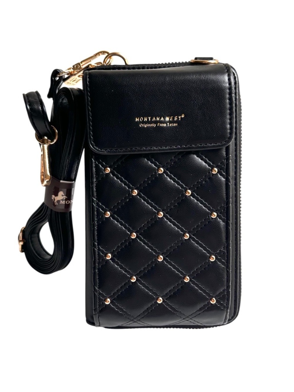 NWOT Montana West RFID Blocking Quilted with Studs Phone Wallet Crossbody Bag
